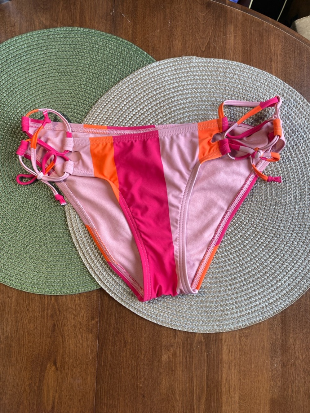 La Vie en Rose Aqua Colorblock Bikini Bottom Ruched Back Tie Side Size L